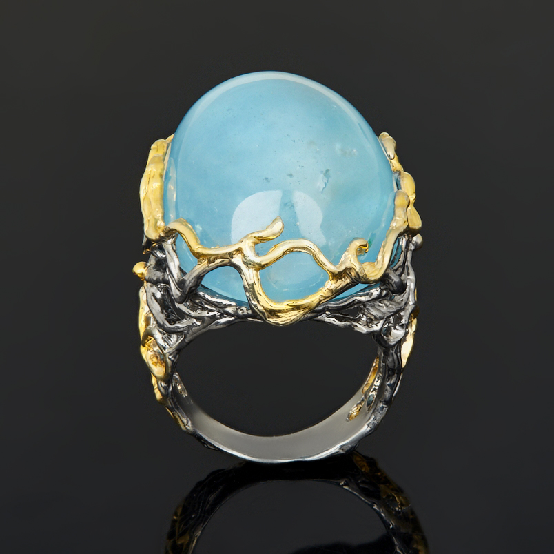 Кольцо аквамарин Нигерия (серебро 925 пр. позолота, родир. сер.) размер 18,5