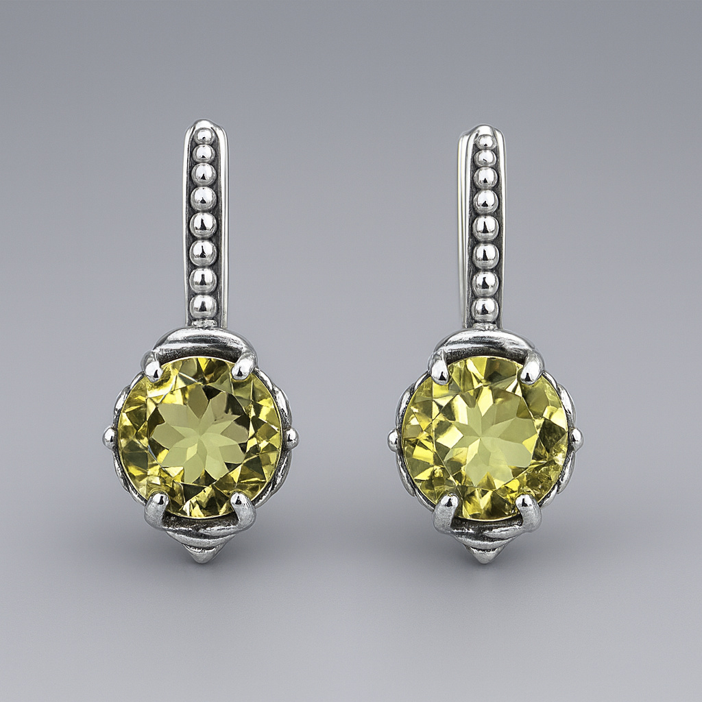 Серьги цитрин Бразилия (серебро 925 пр. оксидир.) огранка