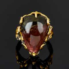 Кольцо турмалин полихромный Бразилия (серебро 925 пр. позолота, родир. сер.) размер 18,5