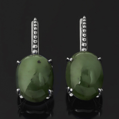 Серьги нефрит зеленый Россия (серебро 925 пр. оксидир.)