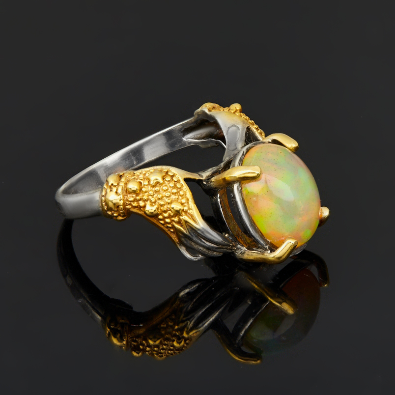 Кольцо опал благородный желтый Эфиопия (серебро 925 пр. позолота, родир. сер.) размер 19