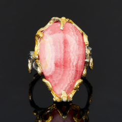 Кольцо родохрозит Аргентина (серебро 925 пр. позолота, родир. сер.) размер 18,5