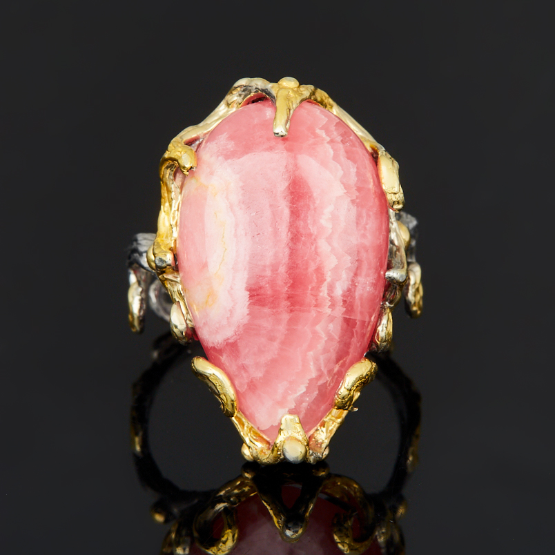 Кольцо родохрозит Аргентина (серебро 925 пр. позолота, родир. сер.) размер 18,5