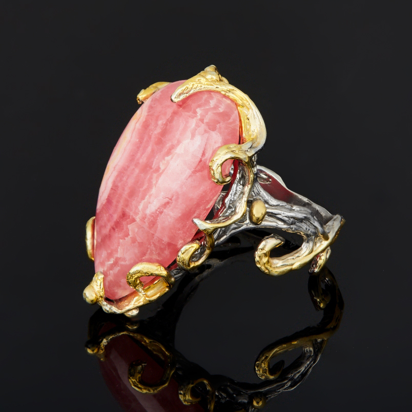 Кольцо родохрозит Аргентина (серебро 925 пр. позолота, родир. сер.) размер 18,5