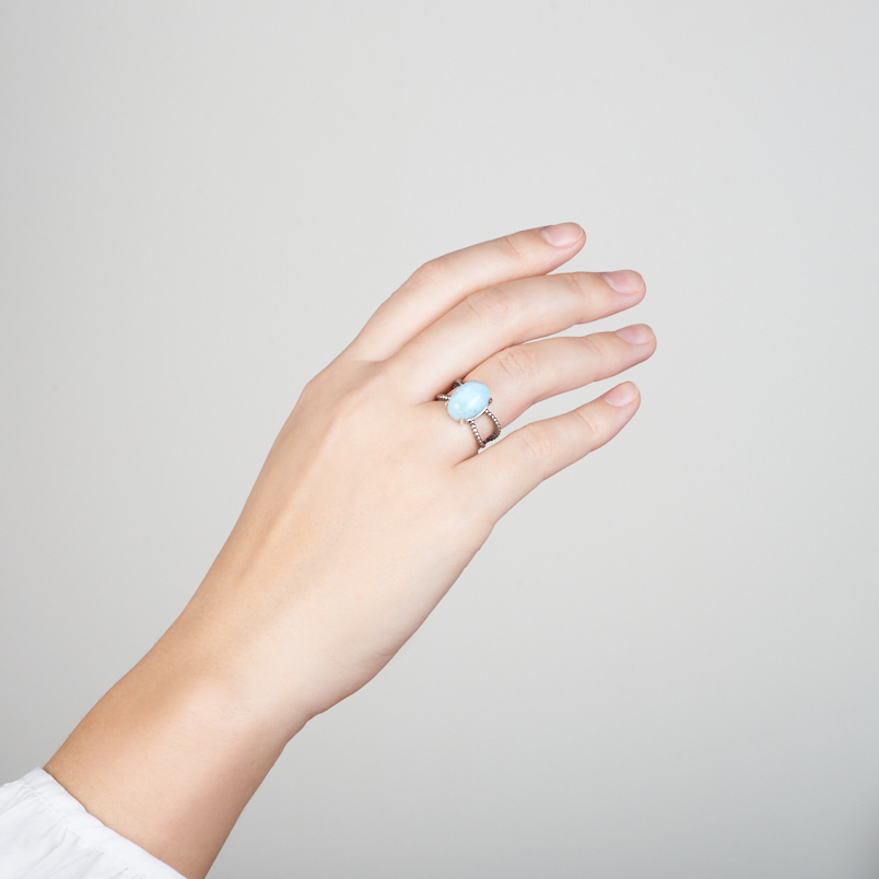 Кольцо ларимар Доминиканская Республика (серебро 925 пр. оксидир.) размер 18