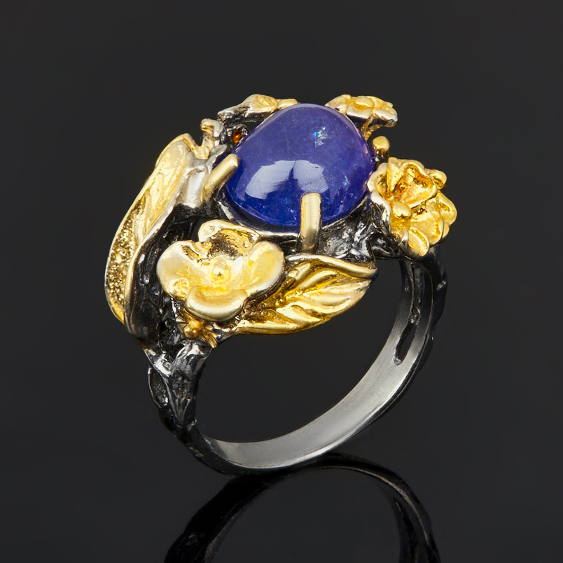 Кольцо танзанит Танзания (серебро 925 пр. позолота, родир. черн.) размер 18,5