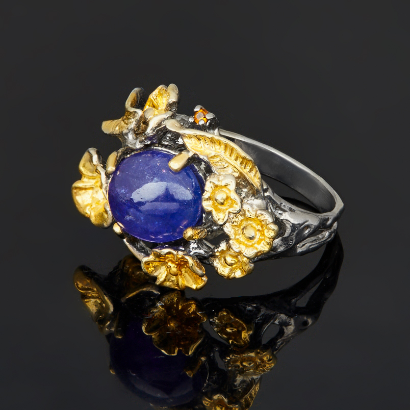 Кольцо танзанит Танзания (серебро 925 пр. позолота, родир. черн.) размер 18,5