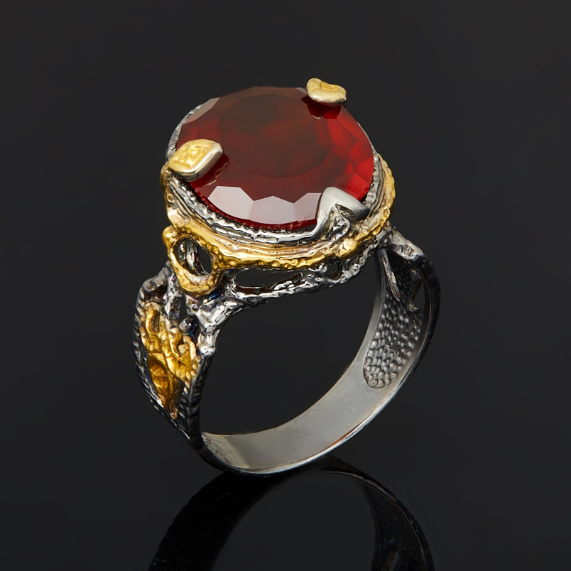 Кольцо гранат гессонит Нигерия (серебро 925 пр. позолота, родир. сер.) огранка размер 18