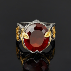 Кольцо гранат гессонит Нигерия (серебро 925 пр. позолота, родир. сер.) огранка размер 18