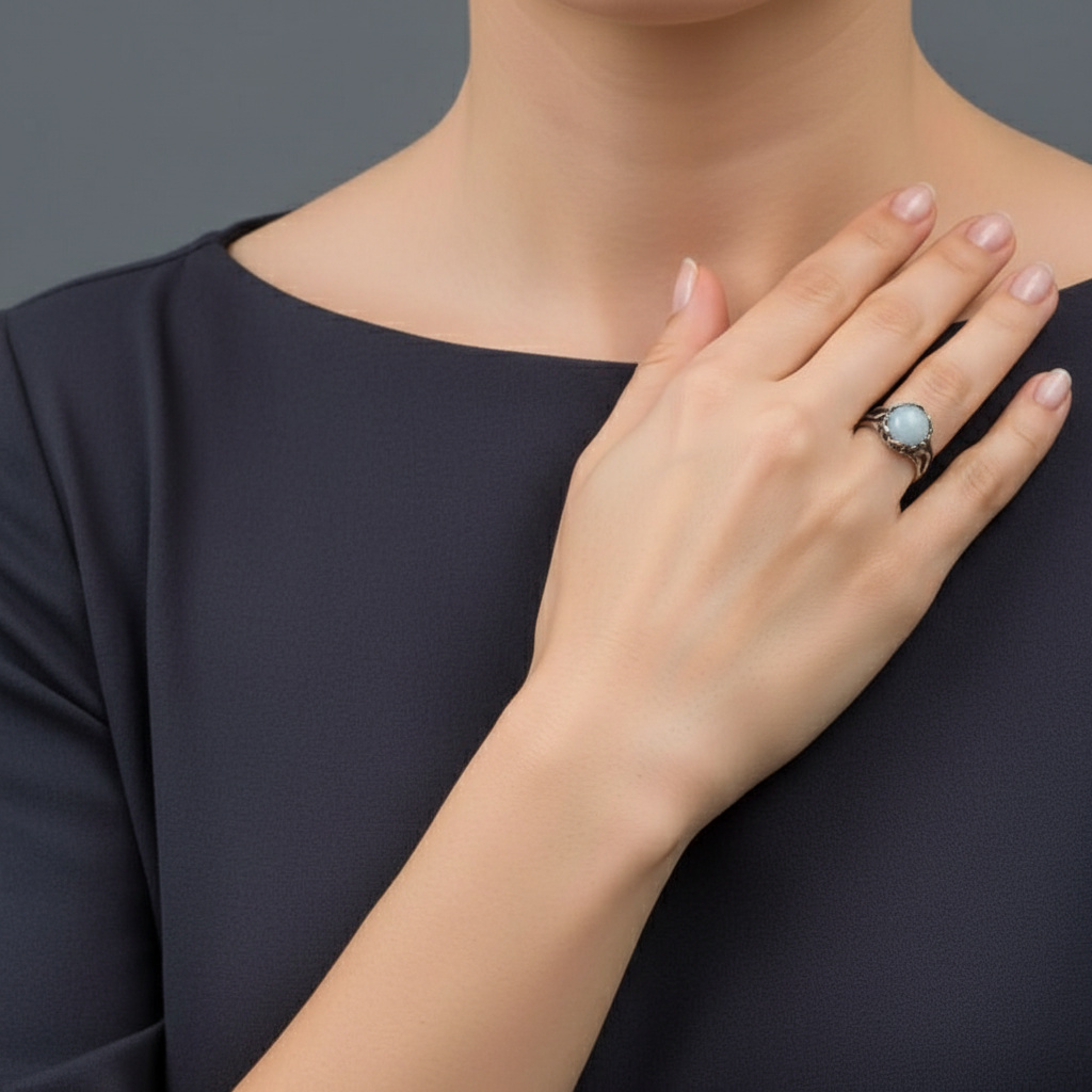 Кольцо аквамарин Бразилия (серебро 925 пр. оксидир.) размер 17,5