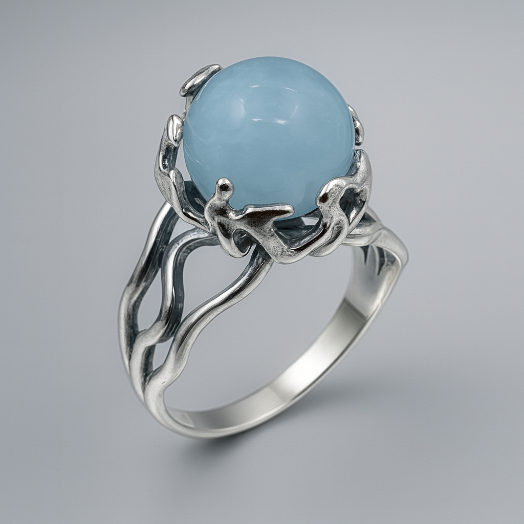 Кольцо аквамарин Бразилия (серебро 925 пр. оксидир.) размер 17,5