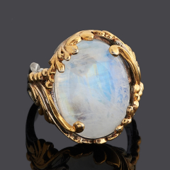 Кольцо лунный камень (адуляр) Индия (серебро 925 пр. позолота, родир. черн.) размер 19