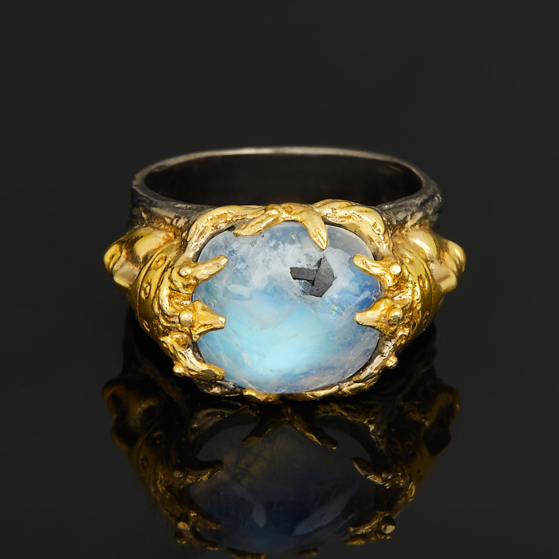 Кольцо лунный камень (адуляр) Индия (серебро 925 пр. родир. черн. позолота) размер 18,5