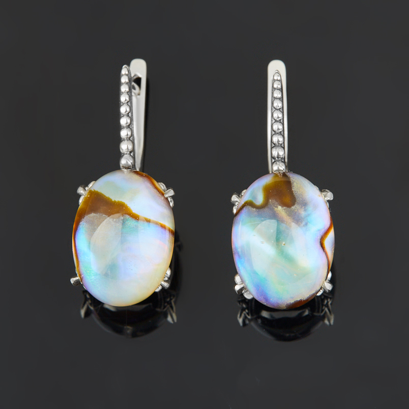 Серьги перламутр галиотис (дублет) Индонезия (серебро 925 пр. оксидир.)