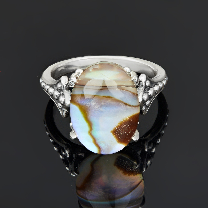 Кольцо перламутр галиотис (дублет) Индонезия (серебро 925 пр. оксидир.) размер 19