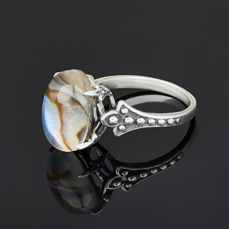 Кольцо перламутр галиотис (дублет) Индонезия (серебро 925 пр. оксидир.) размер 19
