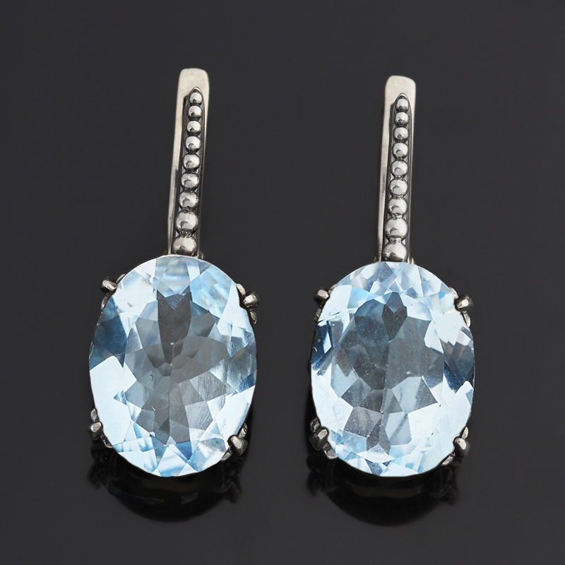 Серьги топаз голубой Бразилия (серебро 925 пр. оксидир.) огранка