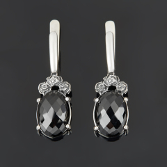 Серьги шпинель черная Шри Ланка (серебро 925 пр. оксидир.) огранка