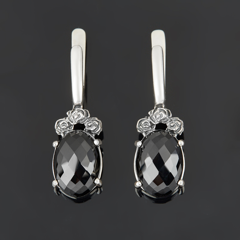 Серьги шпинель черная Шри Ланка (серебро 925 пр. оксидир.) огранка