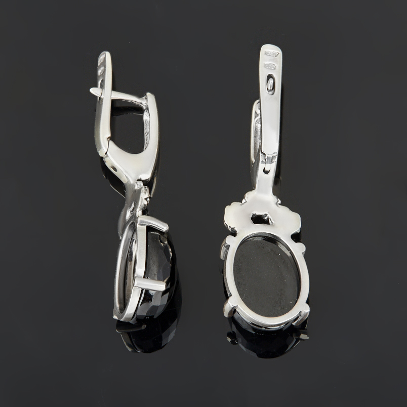 Серьги шпинель черная Шри Ланка (серебро 925 пр. оксидир.) огранка