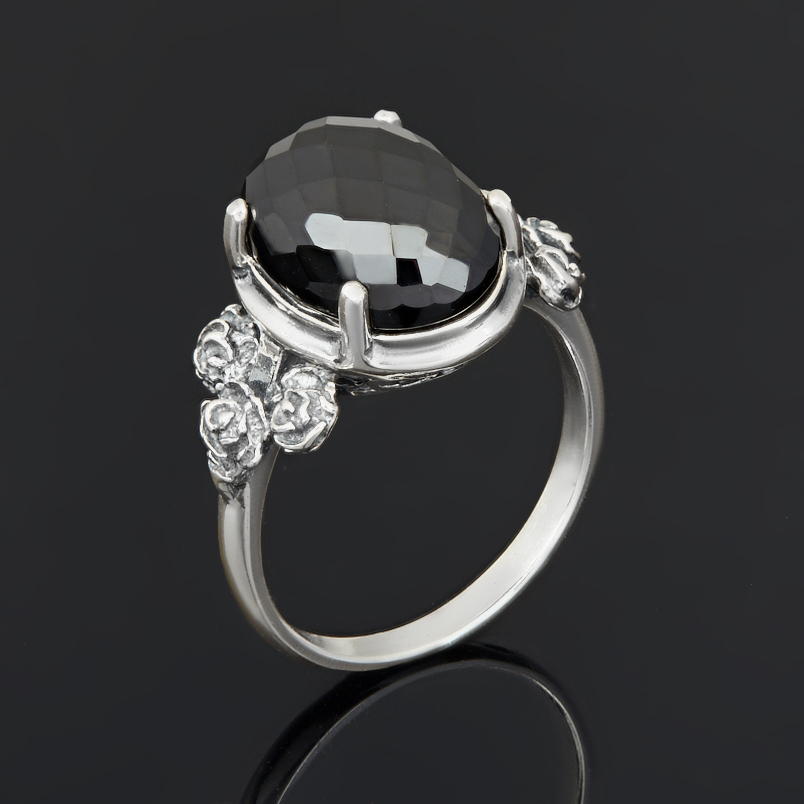 Кольцо шпинель черная Шри Ланка (серебро 925 пр. оксидир.) огранка размер 18,5