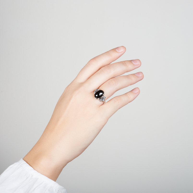 Кольцо шпинель черная Шри Ланка (серебро 925 пр. оксидир.) огранка размер 18,5