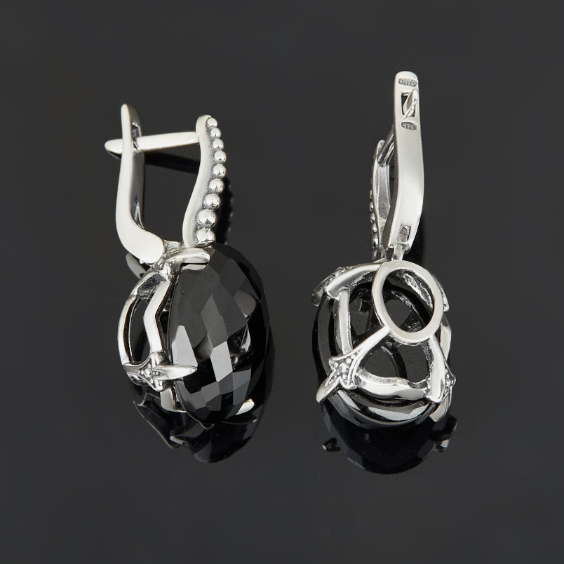 Серьги шпинель черная Шри Ланка (серебро 925 пр. оксидир.) огранка