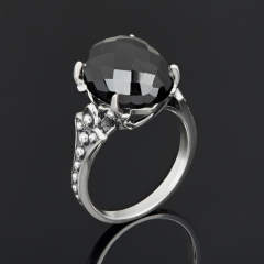 Кольцо шпинель черная Шри Ланка (серебро 925 пр. оксидир.) огранка размер 18,5