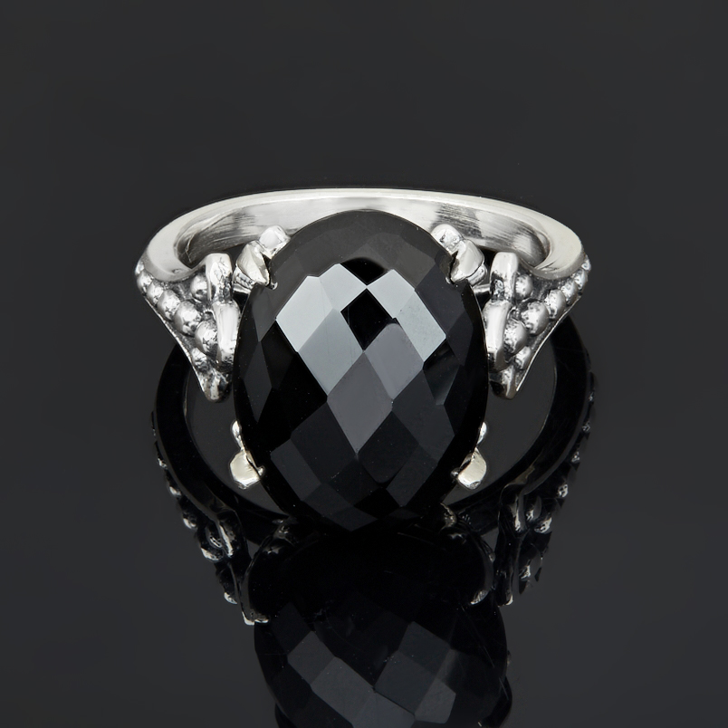 Кольцо шпинель черная Шри Ланка (серебро 925 пр. оксидир.) огранка размер 18,5