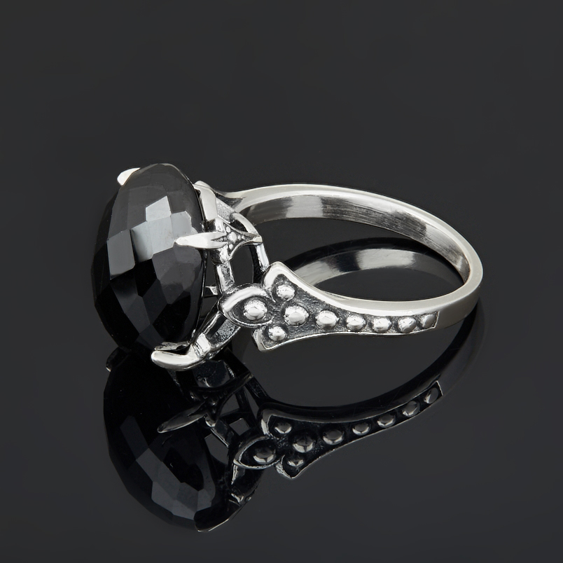 Кольцо шпинель черная Шри Ланка (серебро 925 пр. оксидир.) огранка размер 18,5