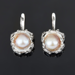 Серьги жемчуг персиковый мабэ (дублет) Гонконг (серебро 925 пр. оксидир.)