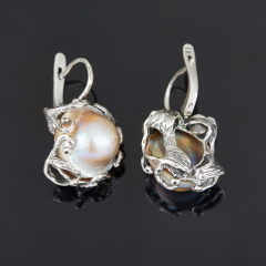 Серьги жемчуг персиковый мабэ (дублет) Гонконг (серебро 925 пр. оксидир.)