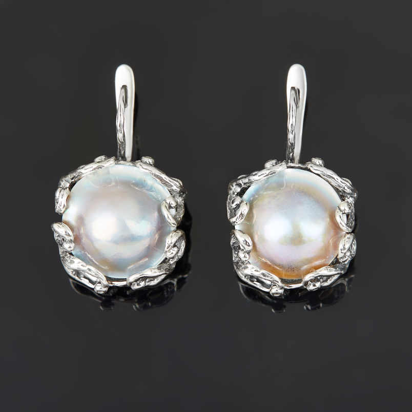 Серьги жемчуг лавандовый мабэ (дублет) Гонконг (серебро 925 пр. оксидир.)