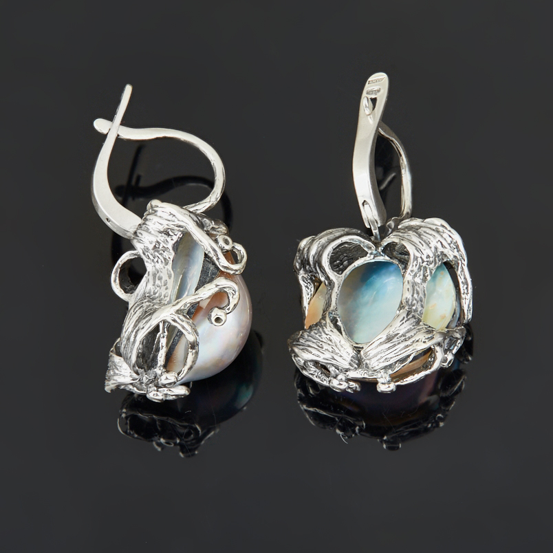 Серьги жемчуг лавандовый мабэ (дублет) Гонконг (серебро 925 пр. оксидир.)