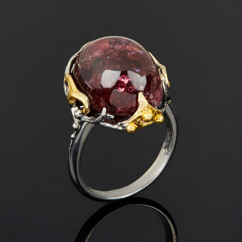 Кольцо турмалин розовый (рубеллит) Бразилия (серебро 925 пр. позолота, родир. сер.) размер 17,5