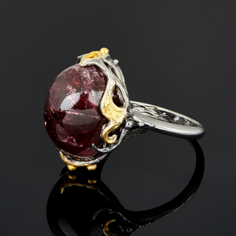 Кольцо турмалин розовый (рубеллит) Бразилия (серебро 925 пр. позолота, родир. сер.) размер 17,5