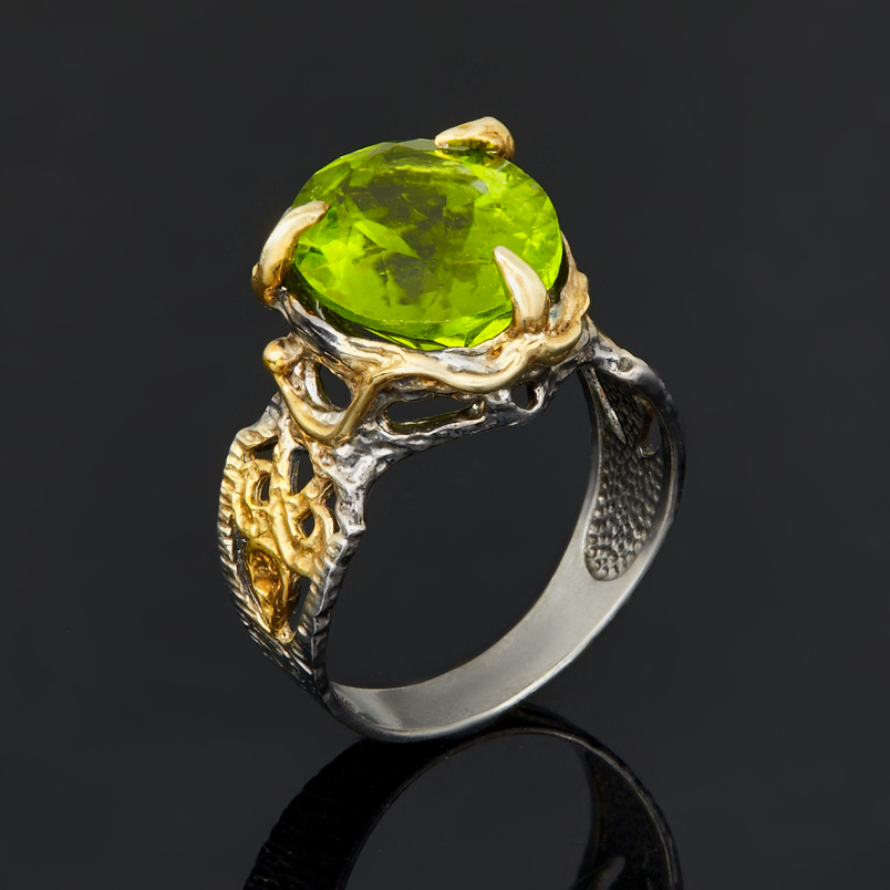 Кольцо хризолит США (серебро 925 пр. позолота, родир. сер.) огранка размер 18,5