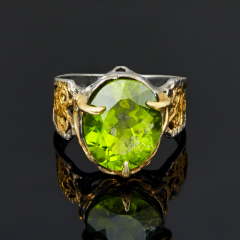 Кольцо хризолит США (серебро 925 пр. позолота, родир. сер.) огранка размер 18,5