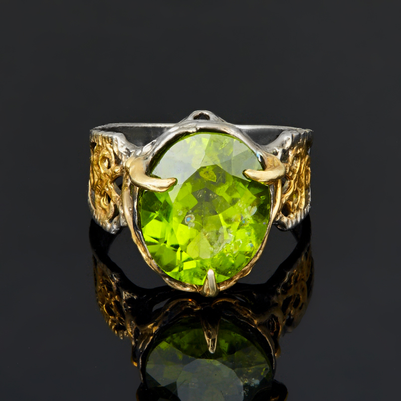 Кольцо хризолит США (серебро 925 пр. позолота, родир. сер.) огранка размер 18,5