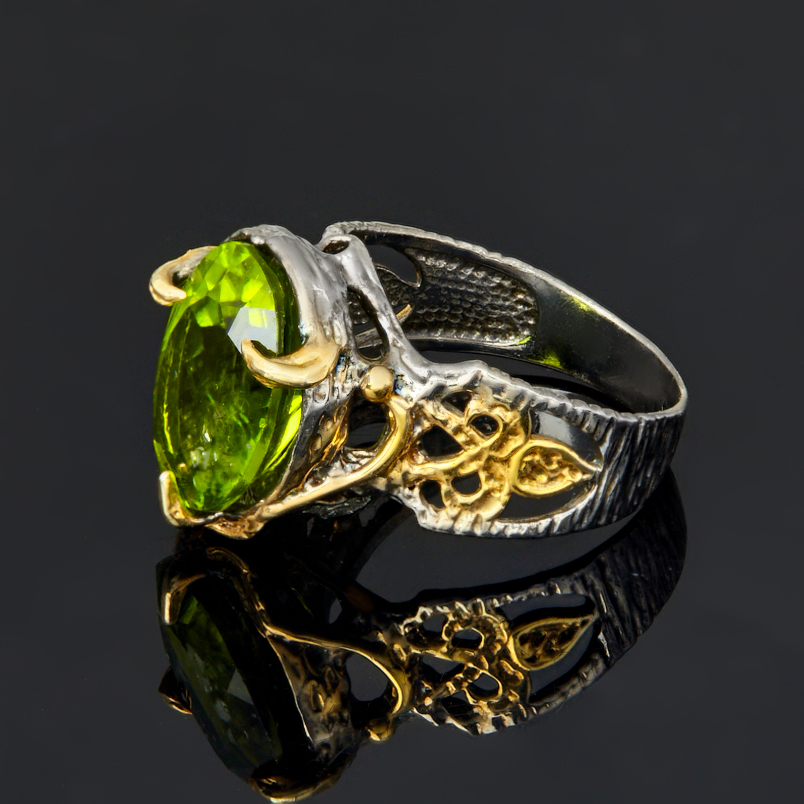 Кольцо хризолит США (серебро 925 пр. позолота, родир. сер.) огранка размер 18,5