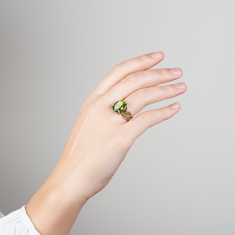 Кольцо хризолит США (серебро 925 пр. позолота, родир. сер.) огранка размер 18,5