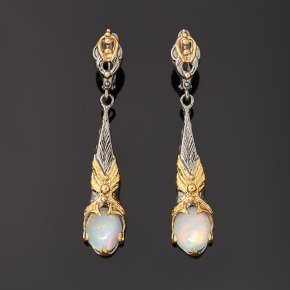 Серьги опал благородный белый Эфиопия (серебро 925 пр. позолота, родир. черн.)