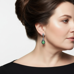 Серьги жадеит Россия (серебро 925 пр. оксидир.)