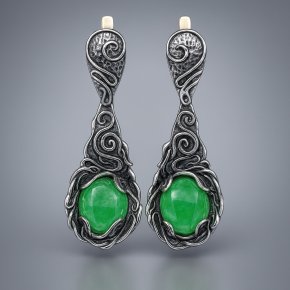 Серьги жадеит Россия (серебро 925 пр. оксидир.)