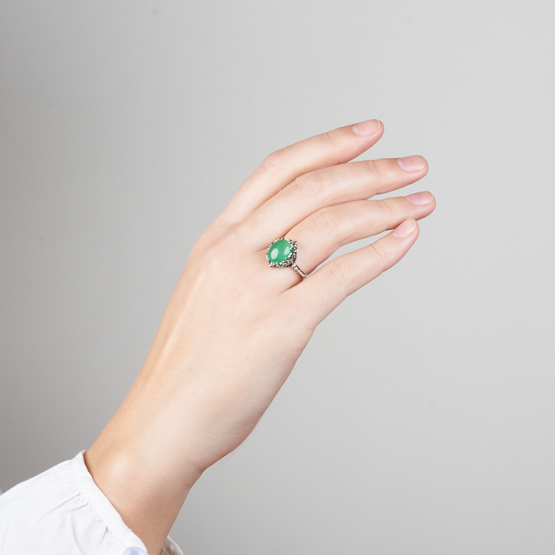 Кольцо жадеит Россия (серебро 925 пр. оксидир.) размер 17,5