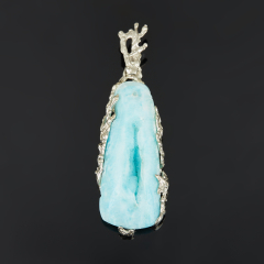 Кулон кальцит голубой Мадагаскар (нейзильбер) 7 см