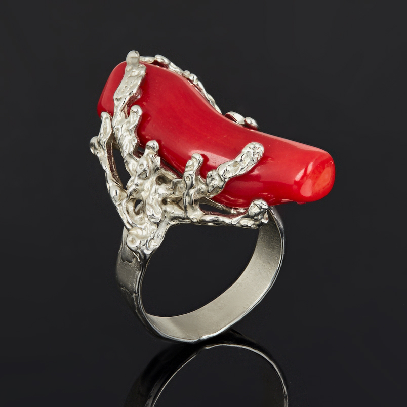 Кольцо коралл красный Индонезия (нейзильбер) размер 17,5