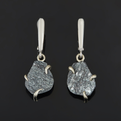 Серьги авантюрин черный Россия (нейзильбер, латунь родир. бел.)