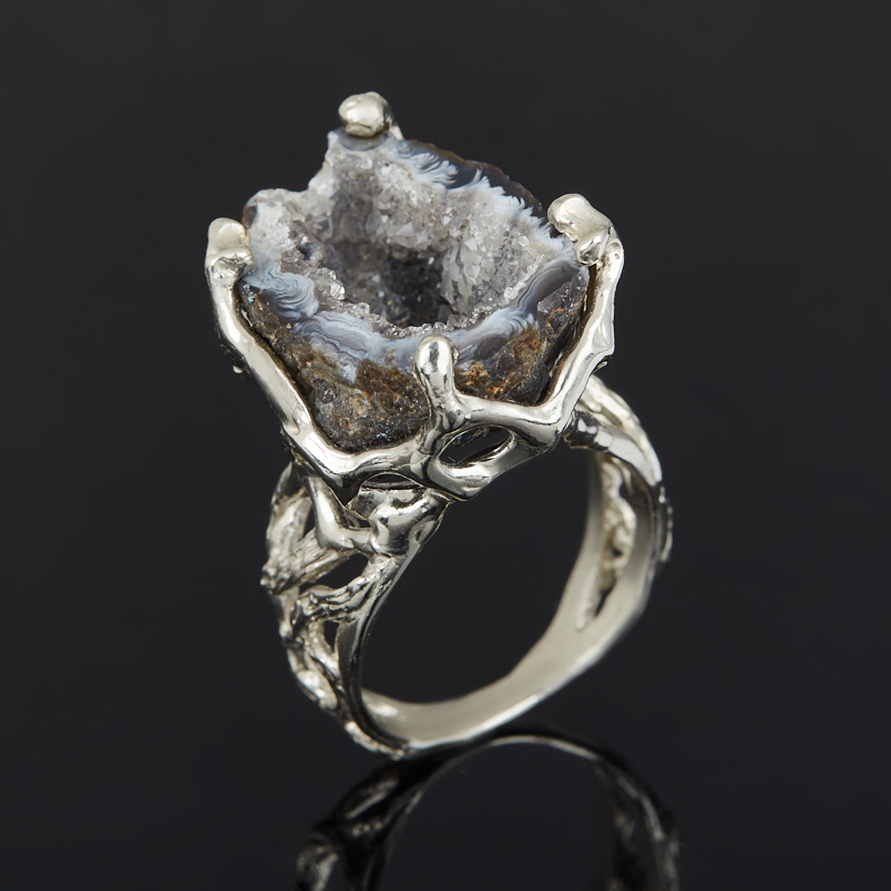 Кольцо агат серый Россия (нейзильбер) размер 17