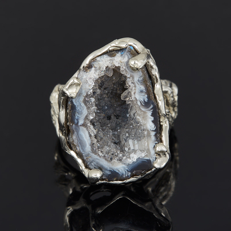 Кольцо агат серый Россия (нейзильбер) размер 17